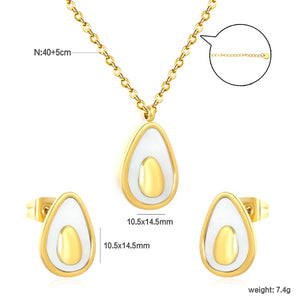 (Same as LPS51501G) Avocado Pendant Necklace and Earring Set in Gold - Asonjewelry