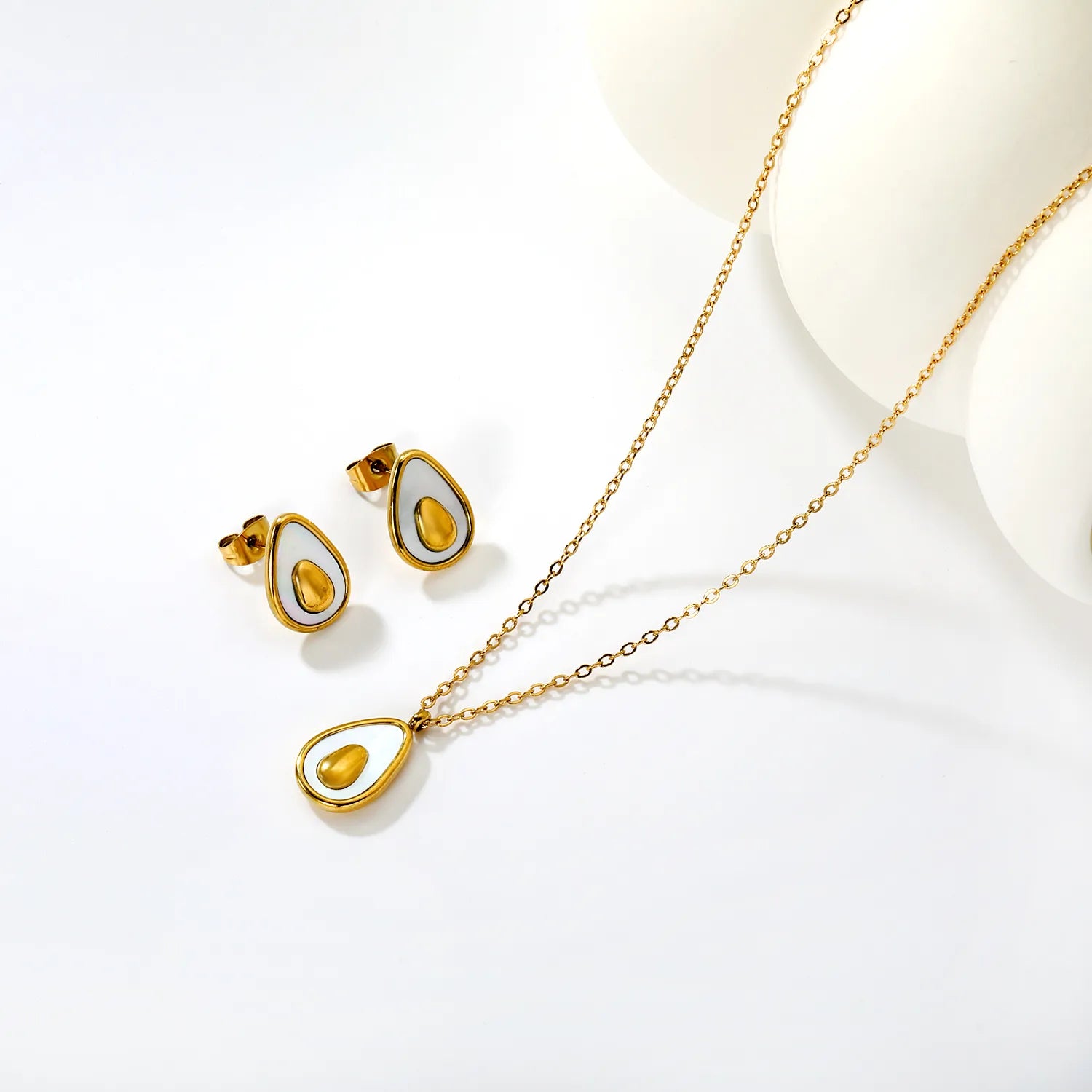 (Same as LPS51501G) Avocado Pendant Necklace and Earring Set in Gold - Asonjewelry