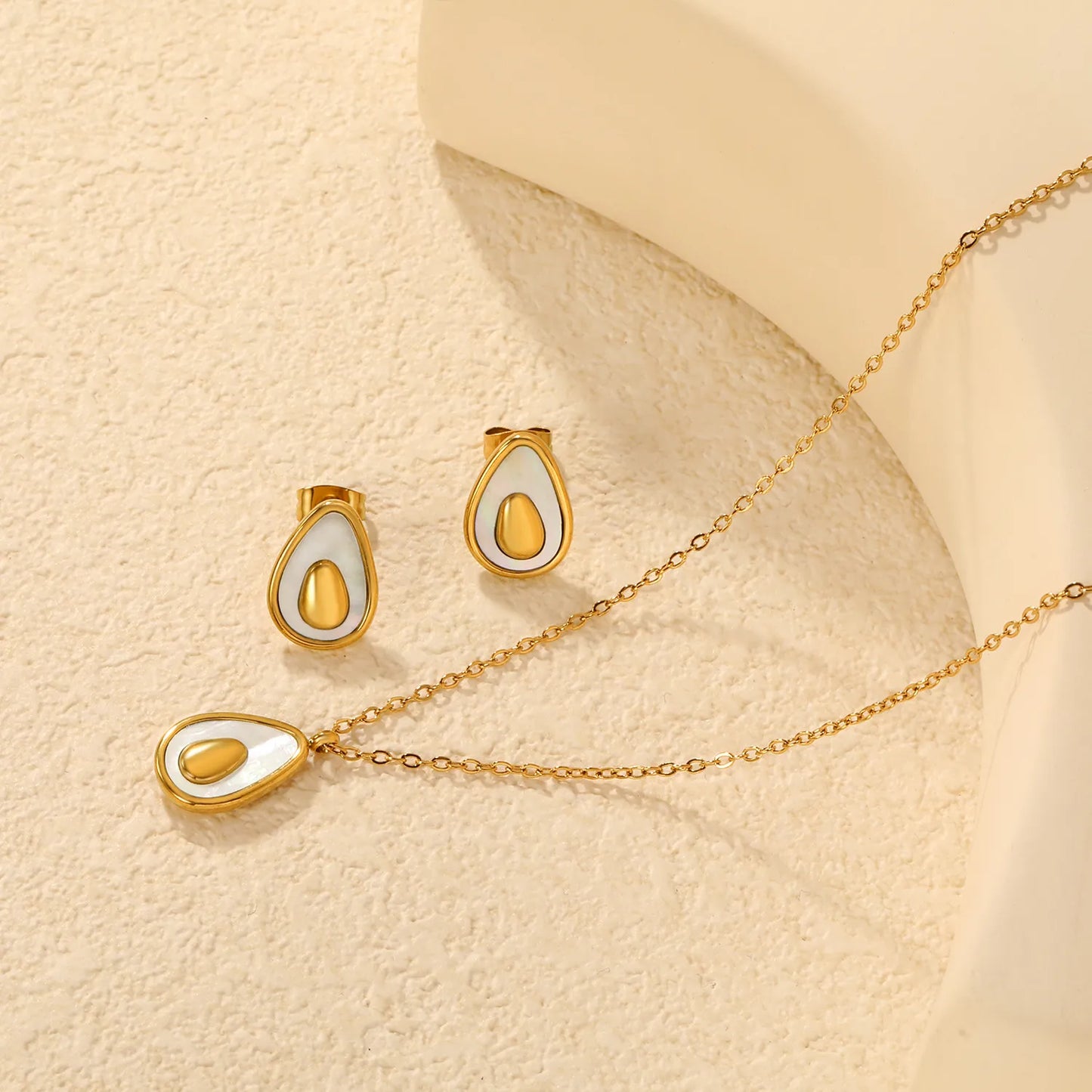 (Same as LPS51501G) Avocado Pendant Necklace and Earring Set in Gold - Asonjewelry
