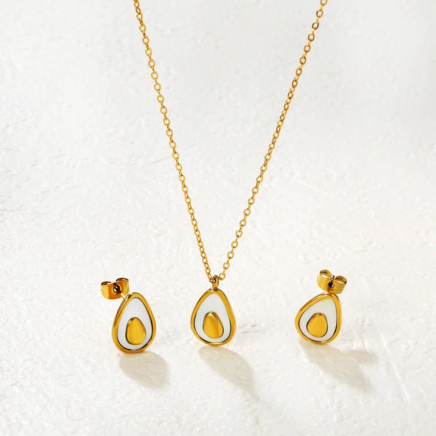 (Same as LPS51501G) Avocado Pendant Necklace and Earring Set in Gold - Asonjewelry