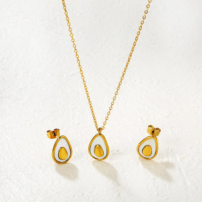 (Same as LPS51501G) Avocado Pendant Necklace and Earring Set in Gold - Asonjewelry