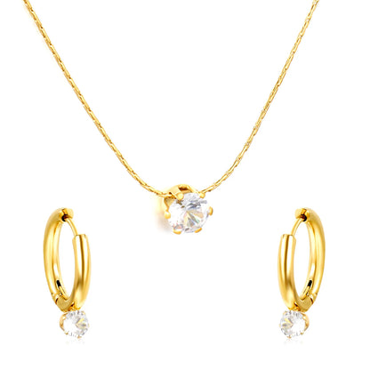 (Same as LPS50801G) Round Diamond Pendant Necklace and Earring Set in Gold - Asonjewelry
