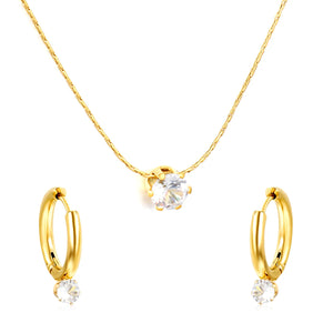 (Same as LPS50801G) Round Diamond Pendant Necklace and Earring Set in Gold - Asonjewelry