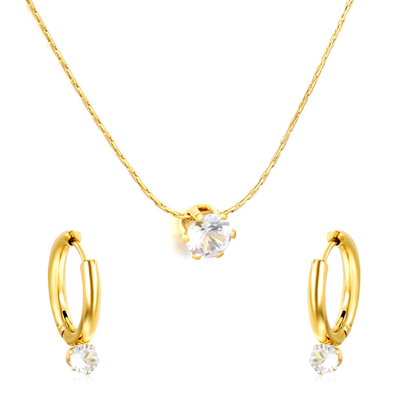 (Same as LPS50801G) Round Diamond Pendant Necklace and Earring Set in Gold - Asonjewelry