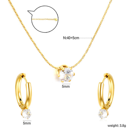 (Same as LPS50801G) Round Diamond Pendant Necklace and Earring Set in Gold - Asonjewelry