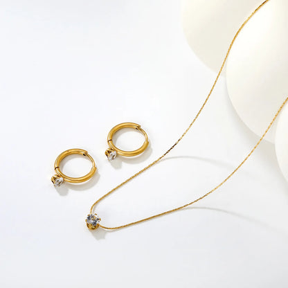 (Same as LPS50801G) Round Diamond Pendant Necklace and Earring Set in Gold - Asonjewelry