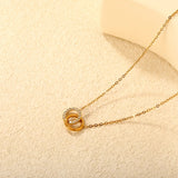 2*12mm diamond-set round rings + 2*12mm smooth hollow round rings with 0.4-inch cross chain 45 + 5cm + 6mm round tail pendant necklace in gold color asonjewelry