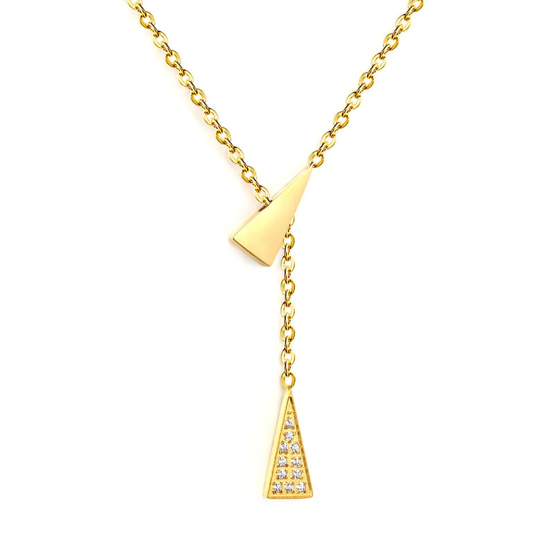 5.3*12.4mm geometric triangular set of diamonds + 5.3*12.4mm smooth geometric triangular 0.35-cross-chain 45 + 5cm + 6mm round tail tag necklace - golden asonjewelry