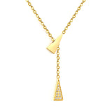 5.3*12.4mm geometric triangular set of diamonds + 5.3*12.4mm smooth geometric triangular 0.35-cross-chain 45 + 5cm + 6mm round tail tag necklace - golden asonjewelry