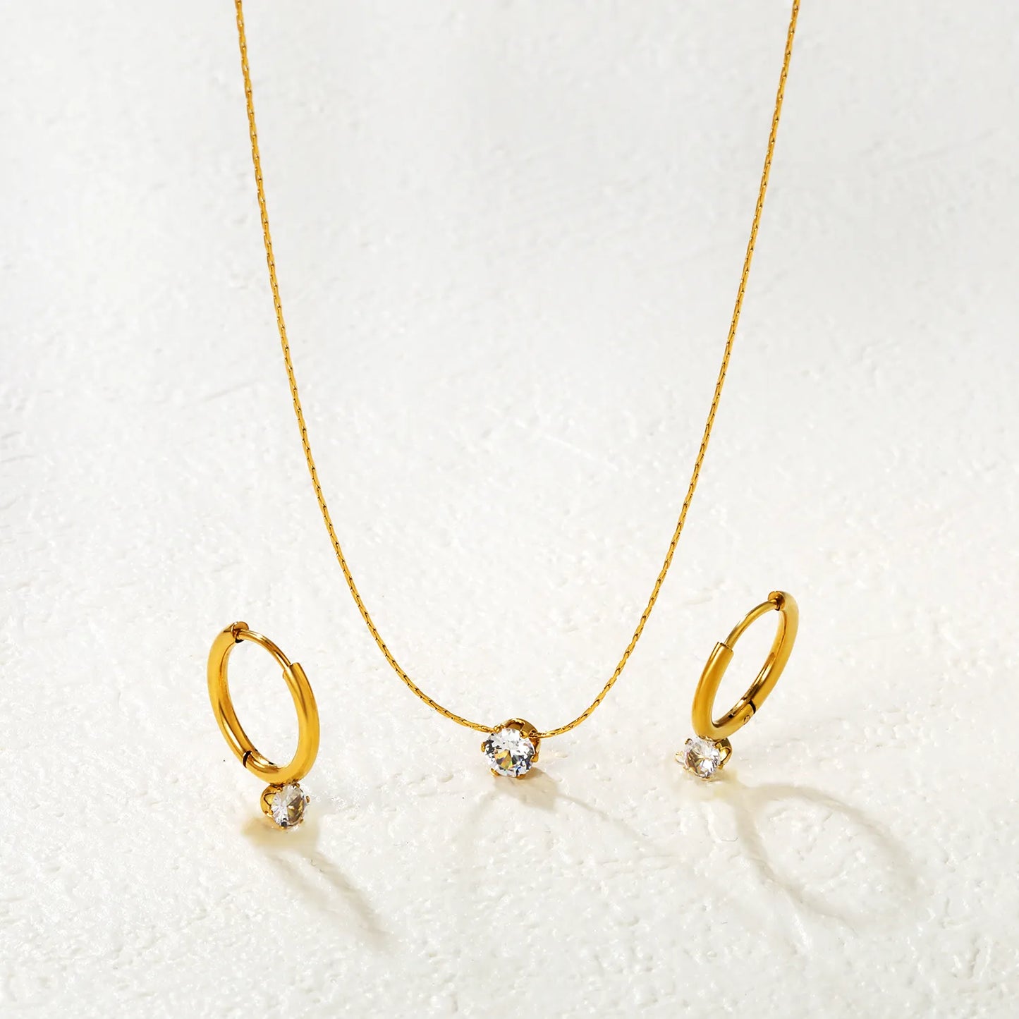 (Same as LPS50801G) Round Diamond Pendant Necklace and Earring Set in Gold - Asonjewelry