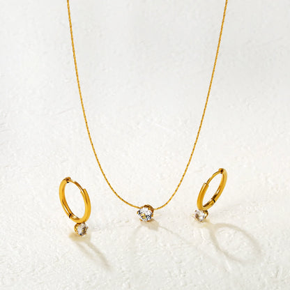 (Same as LPS50801G) Round Diamond Pendant Necklace and Earring Set in Gold - Asonjewelry