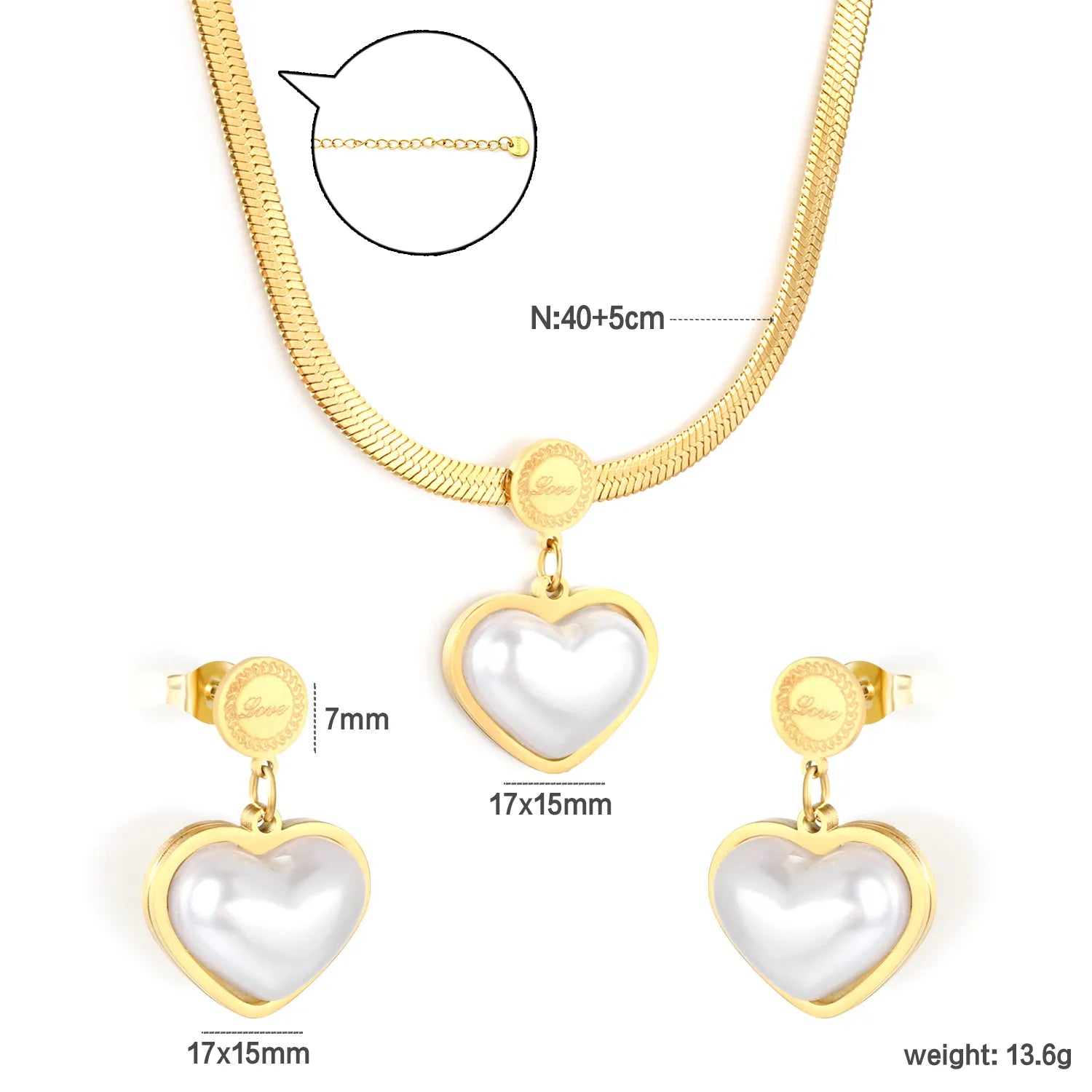 Elegant Gold Plated Pearl Heart-Shaped Necklace and Earring Set Hypoallergenic Jewelry for Women Perfect for Wedding Party and Daily Wear - Asonjewelry
