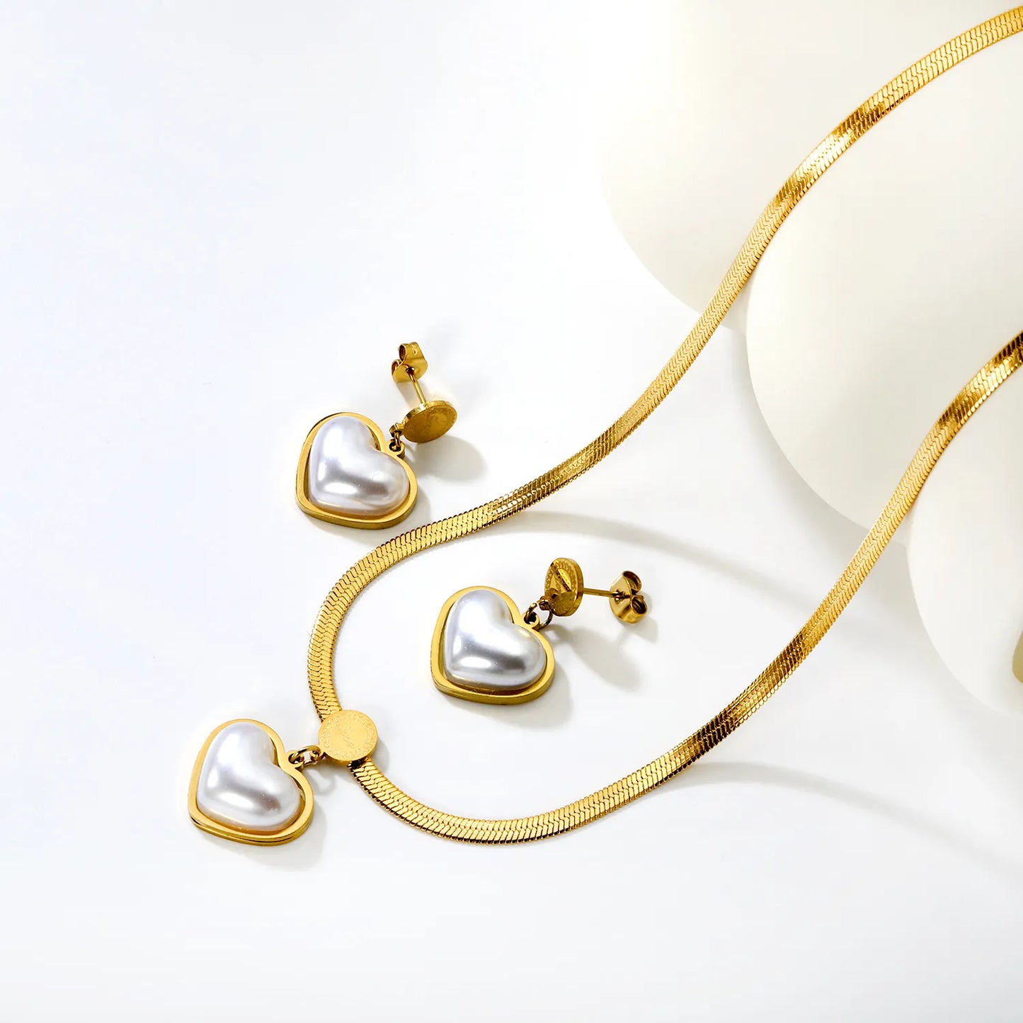 Elegant Gold Plated Pearl Heart-Shaped Necklace and Earring Set Hypoallergenic Jewelry for Women Perfect for Wedding Party and Daily Wear - Asonjewelry