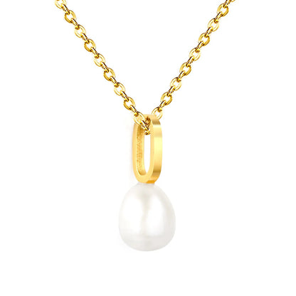 6.2 * 10mm hollow oval-shaped geometric piece assembled with 8.4 * 10mm freshwater pearls 0.4 cross chain 45+5cm+6mm round tail tag Necklace Gold asonjewelry