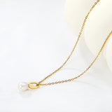 6.2 * 10mm hollow oval-shaped geometric piece assembled with 8.4 * 10mm freshwater pearls 0.4 cross chain 45+5cm+6mm round tail tag Necklace Gold asonjewelry
