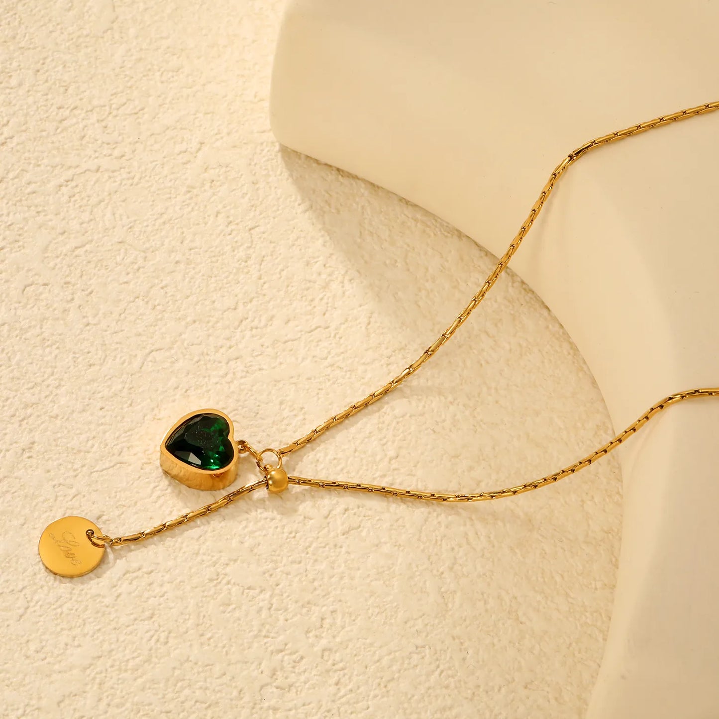 Dainty Gold Plated Green Heart Pendant Necklace for Women Minimalist Elegant Jewelry for Daily Wear and Gifting - Asonjewelry