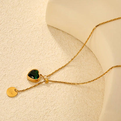 Dainty Gold Plated Green Heart Pendant Necklace for Women Minimalist Elegant Jewelry for Daily Wear and Gifting - Asonjewelry