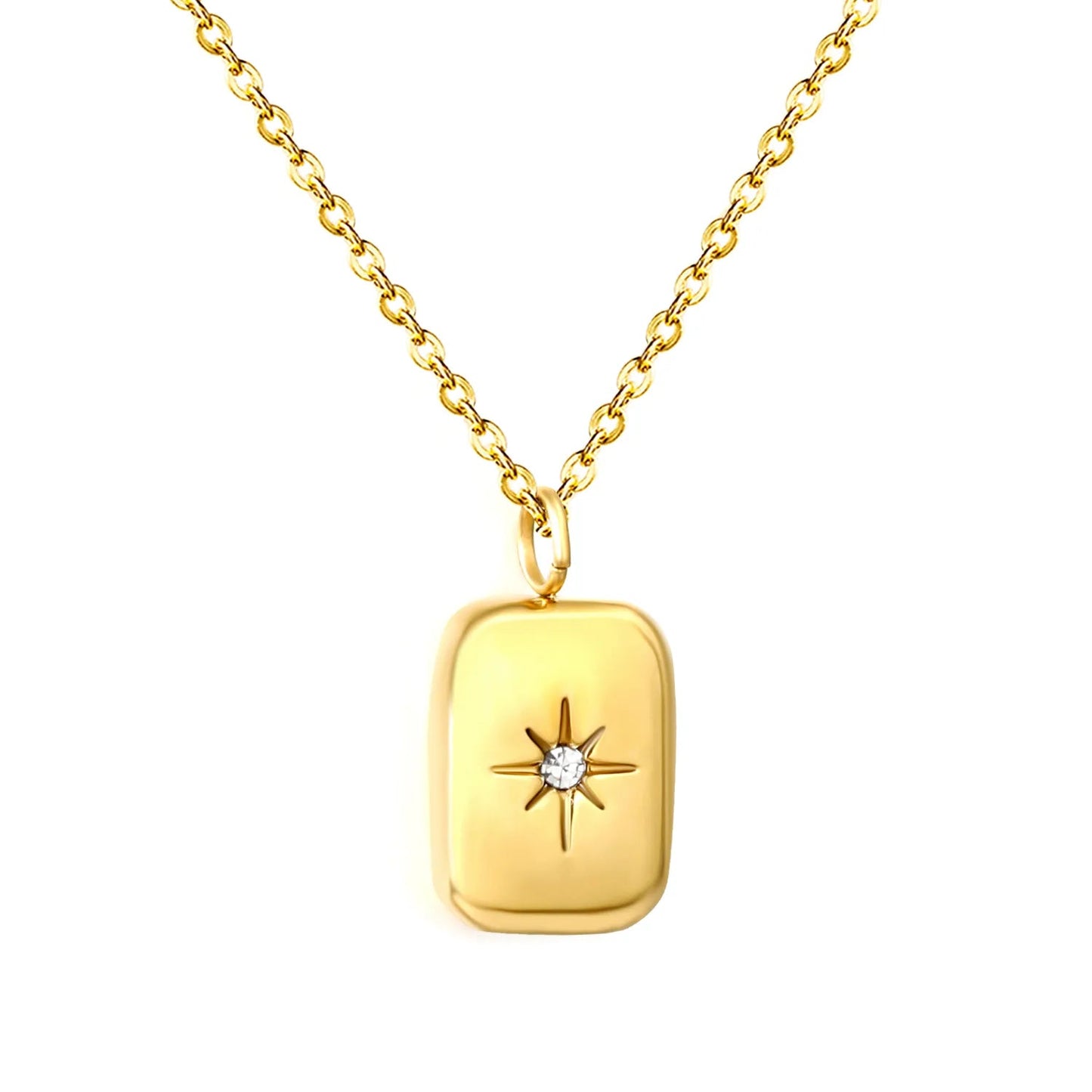 (LPN16651G model) 9*12.5mm small gold brick octagonal star with diamond pendant 2mm 40+5cm++6mm round tail label necklace gold asonjewelry