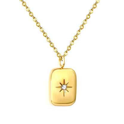 (LPN16651G model) 9*12.5mm small gold brick octagonal star with diamond pendant 2mm 40+5cm++6mm round tail label necklace gold asonjewelry