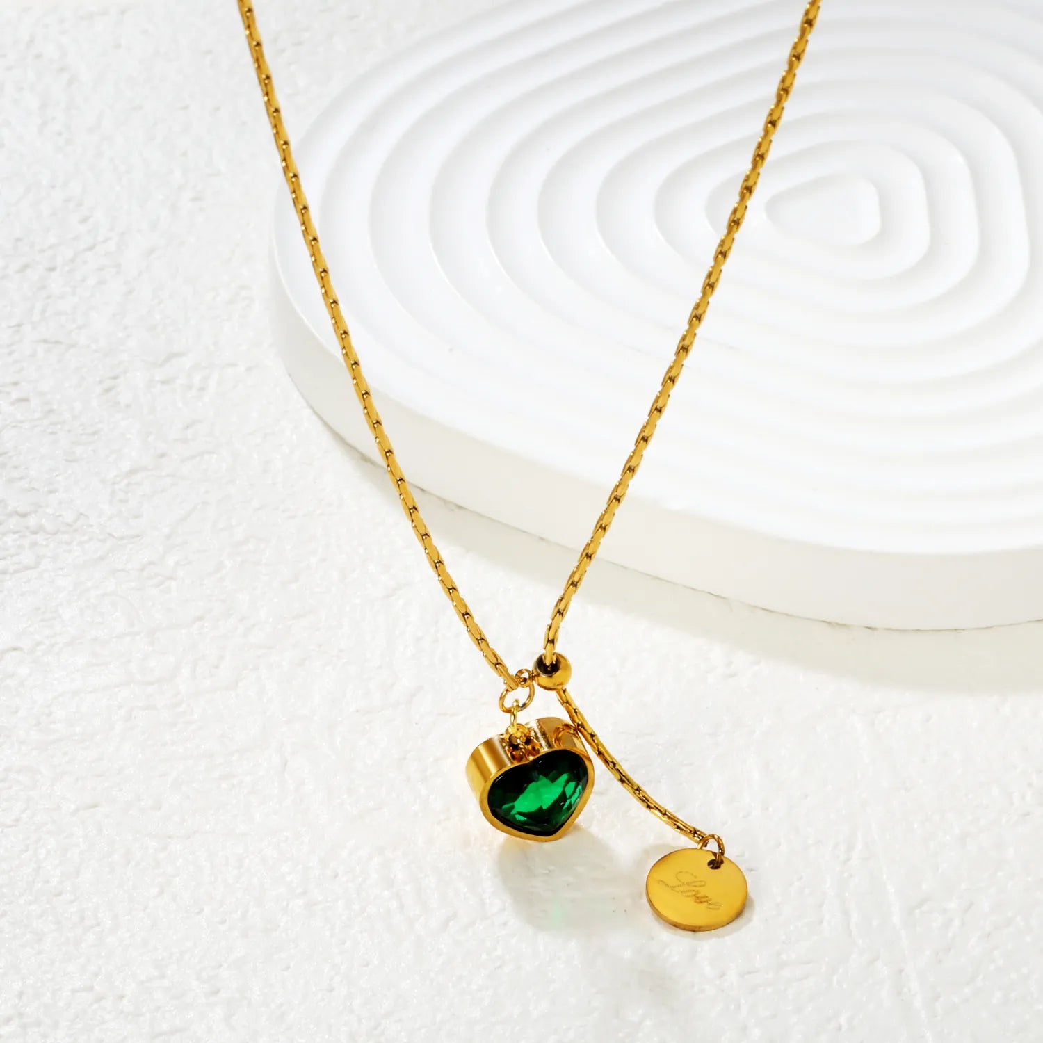 Dainty Gold Plated Green Heart Pendant Necklace for Women Minimalist Elegant Jewelry for Daily Wear and Gifting - Asonjewelry