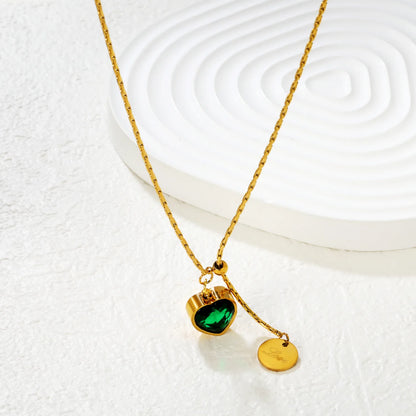 Dainty Gold Plated Green Heart Pendant Necklace for Women Minimalist Elegant Jewelry for Daily Wear and Gifting - Asonjewelry
