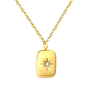 (LPN16651G model) 9*12.5mm small gold brick octagonal star with diamond pendant 2mm 40+5cm++6mm round tail label necklace gold asonjewelry