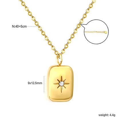 (LPN16651G model) 9*12.5mm small gold brick octagonal star with diamond pendant 2mm 40+5cm++6mm round tail label necklace gold asonjewelry