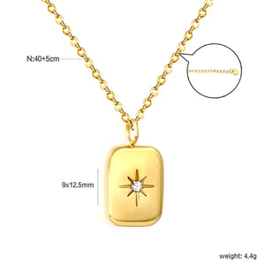 (LPN16651G model) 9*12.5mm small gold brick octagonal star with diamond pendant 2mm 40+5cm++6mm round tail label necklace gold asonjewelry