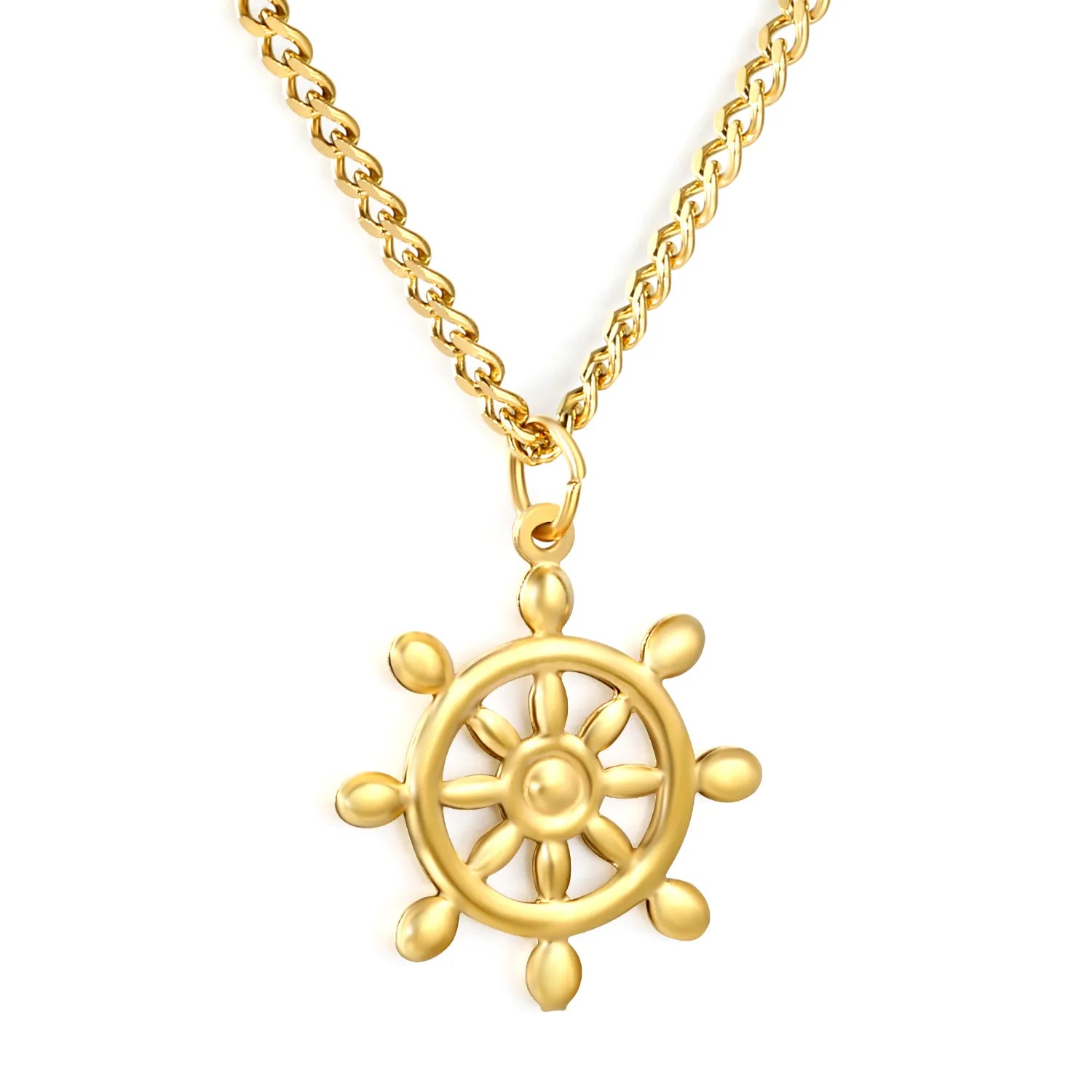 Necklace 2mm Double-Sided Brushed Finish 40+5cm + Round Pendant Gold - Asonjewelry