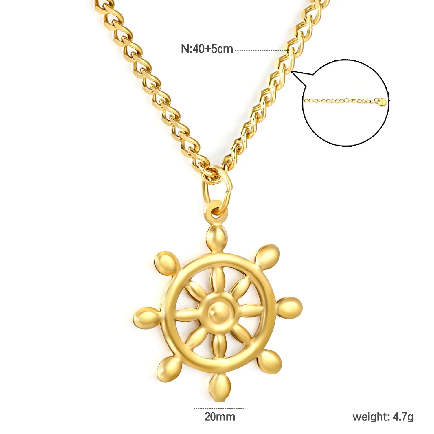 Necklace 2mm Double-Sided Brushed Finish 40+5cm + Round Pendant Gold - Asonjewelry