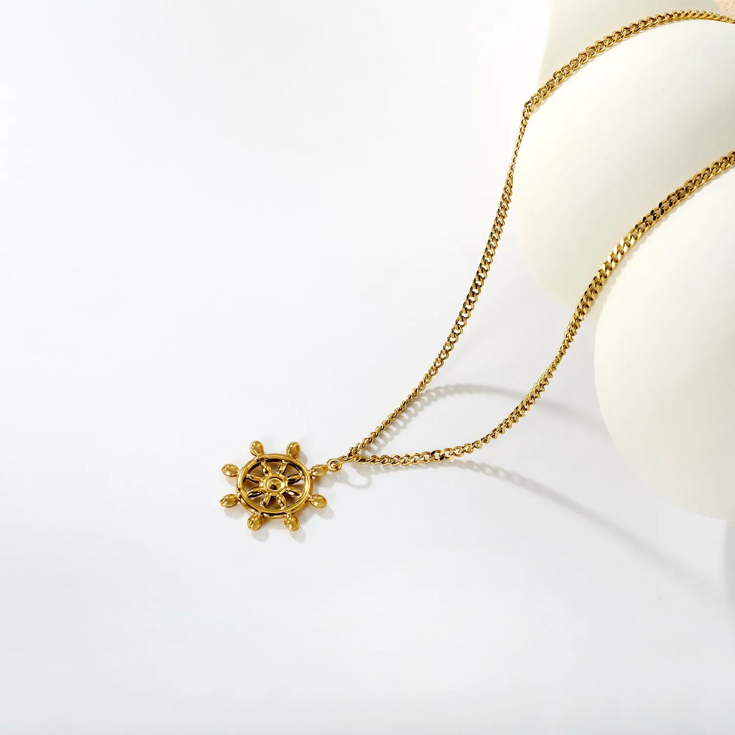 Necklace 2mm Double-Sided Brushed Finish 40+5cm + Round Pendant Gold - Asonjewelry