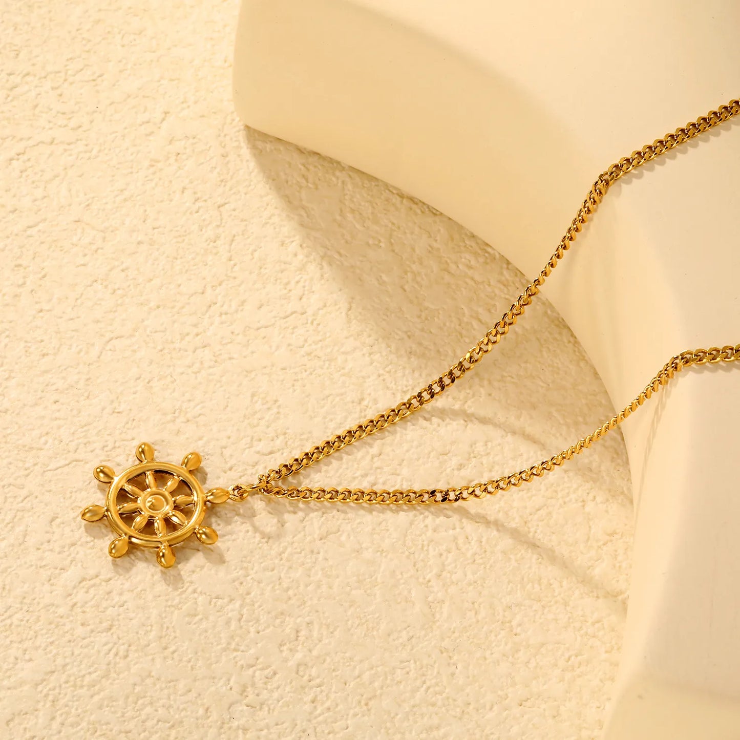 Necklace 2mm Double-Sided Brushed Finish 40+5cm + Round Pendant Gold - Asonjewelry