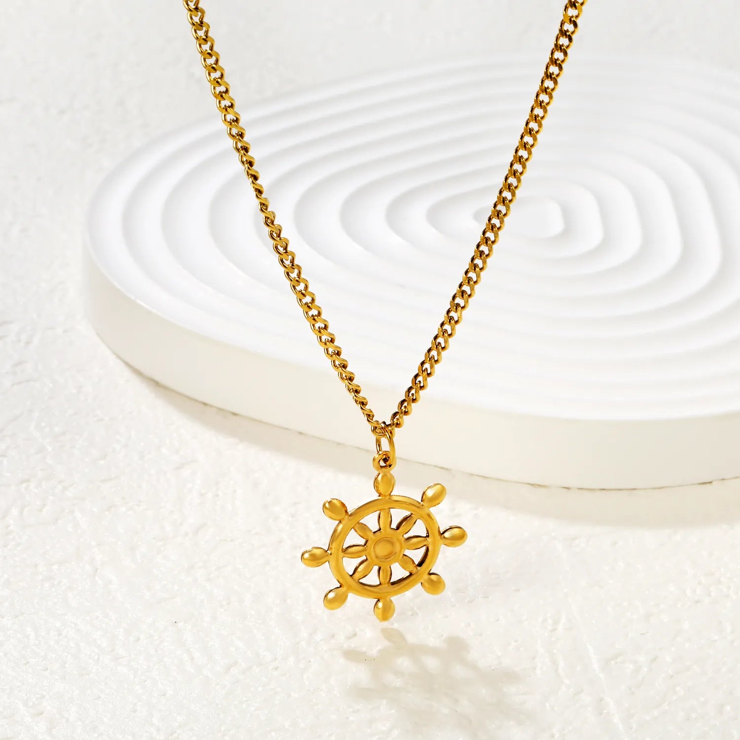 Necklace 2mm Double-Sided Brushed Finish 40+5cm + Round Pendant Gold - Asonjewelry