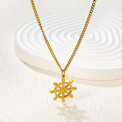 Necklace 2mm Double-Sided Brushed Finish 40+5cm + Round Pendant Gold - Asonjewelry