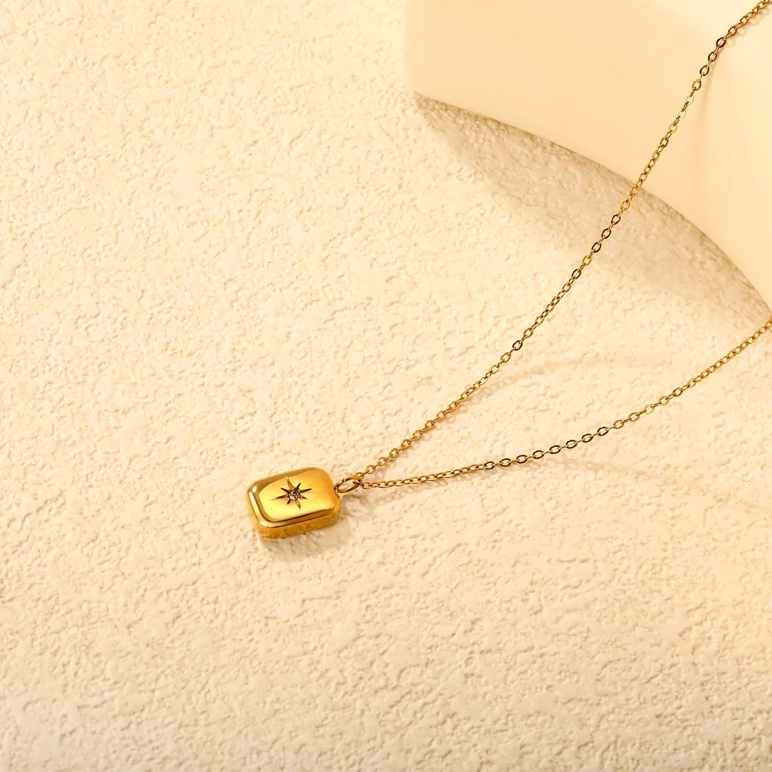 (LPN16651G model) 9*12.5mm small gold brick octagonal star with diamond pendant 2mm 40+5cm++6mm round tail label necklace gold asonjewelry