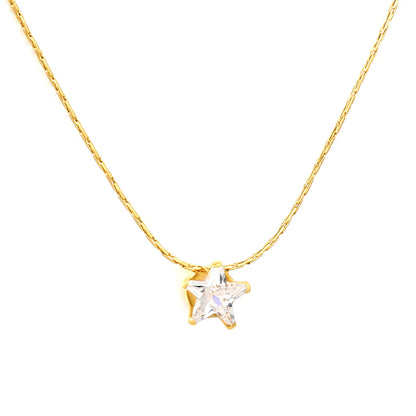 Necklace: 0.3mm solid chain with cross-link design, 40+5cm length + round pendant Gold-tone 6mm pentagram pendant with white zirconia stones - Asonjewelry