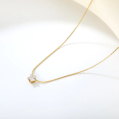 Necklace: 0.3mm solid chain with cross-link design, 40+5cm length + round pendant Gold-tone 6mm pentagram pendant with white zirconia stones - Asonjewelry