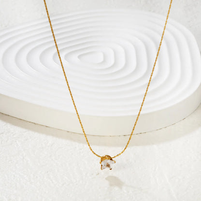 Necklace: 0.3mm solid chain with cross-link design, 40+5cm length + round pendant Gold-tone 6mm pentagram pendant with white zirconia stones - Asonjewelry