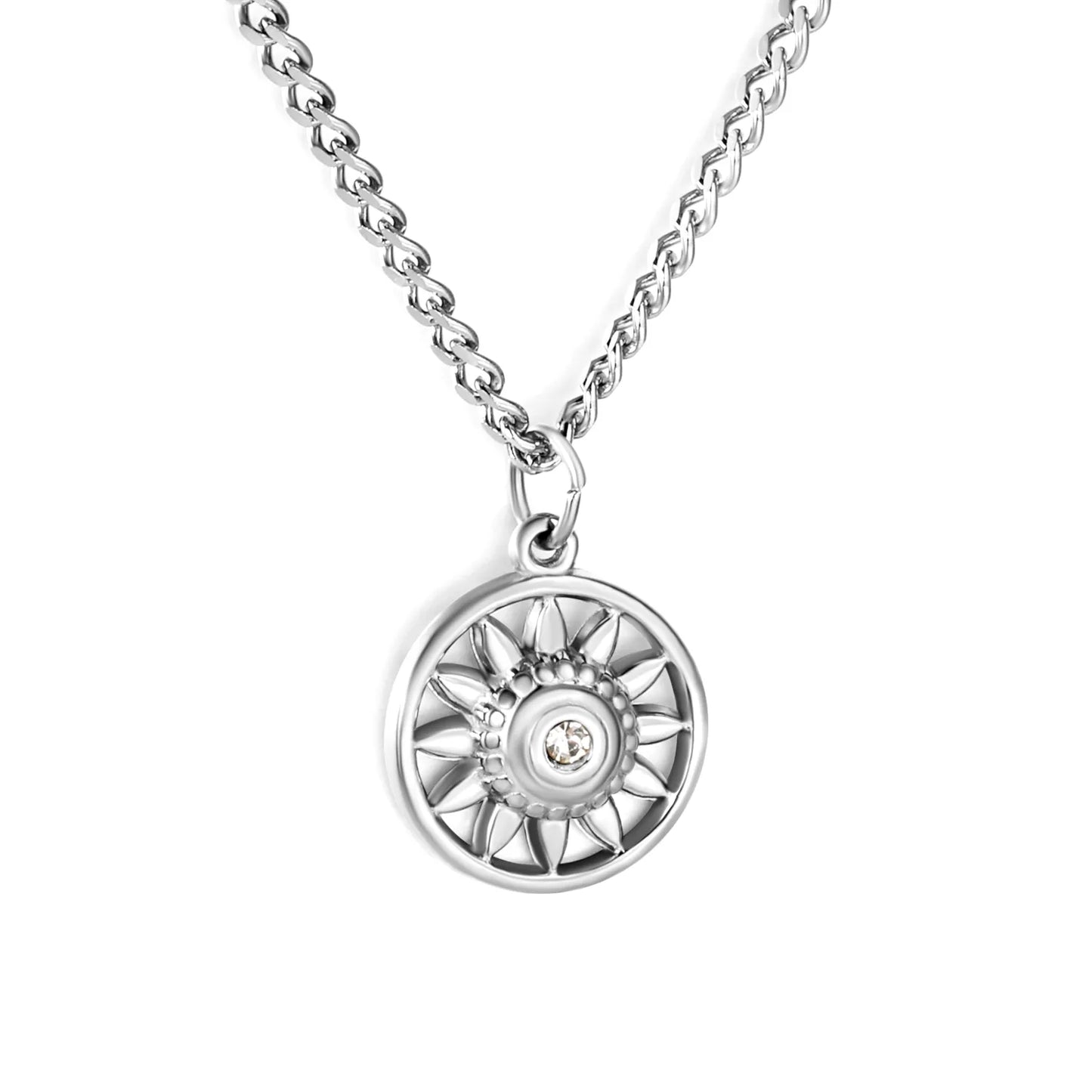 Necklace 2mm Double-Sided Brushed Finish 40+5cm + Round Pendant Steel Color Gold - Asonjewelry