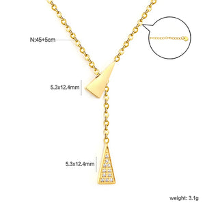 5.3*12.4mm geometric triangular set of diamonds + 5.3*12.4mm smooth geometric triangular 0.35-cross-chain 45 + 5cm + 6mm round tail tag necklace - golden