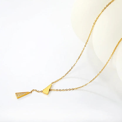 5.3*12.4mm geometric triangular set of diamonds + 5.3*12.4mm smooth geometric triangular 0.35-cross-chain 45 + 5cm + 6mm round tail tag necklace - golden asonjewelry