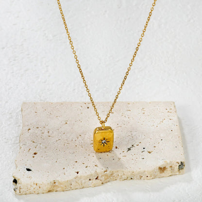 (LPN16651G model) 9*12.5mm small gold brick octagonal star with diamond pendant 2mm 40+5cm++6mm round tail label necklace gold asonjewelry