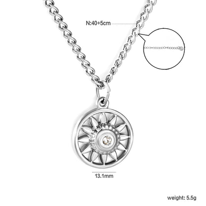 Necklace 2mm Double-Sided Brushed Finish 40+5cm + Round Pendant Steel Color Gold - Asonjewelry