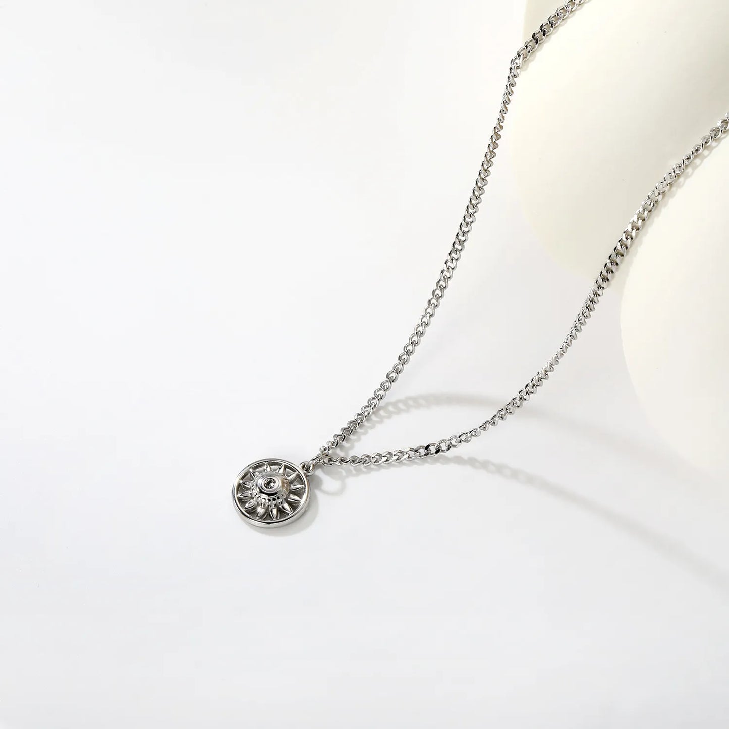 Necklace 2mm Double-Sided Brushed Finish 40+5cm + Round Pendant Steel Color Gold - Asonjewelry