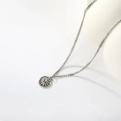 Necklace 2mm Double-Sided Brushed Finish 40+5cm + Round Pendant Steel Color Gold - Asonjewelry