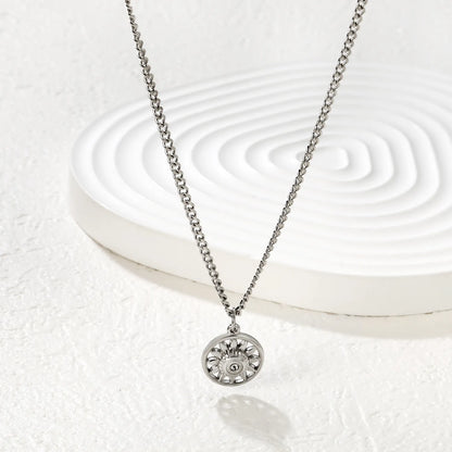 Necklace 2mm Double-Sided Brushed Finish 40+5cm + Round Pendant Steel Color Gold - Asonjewelry