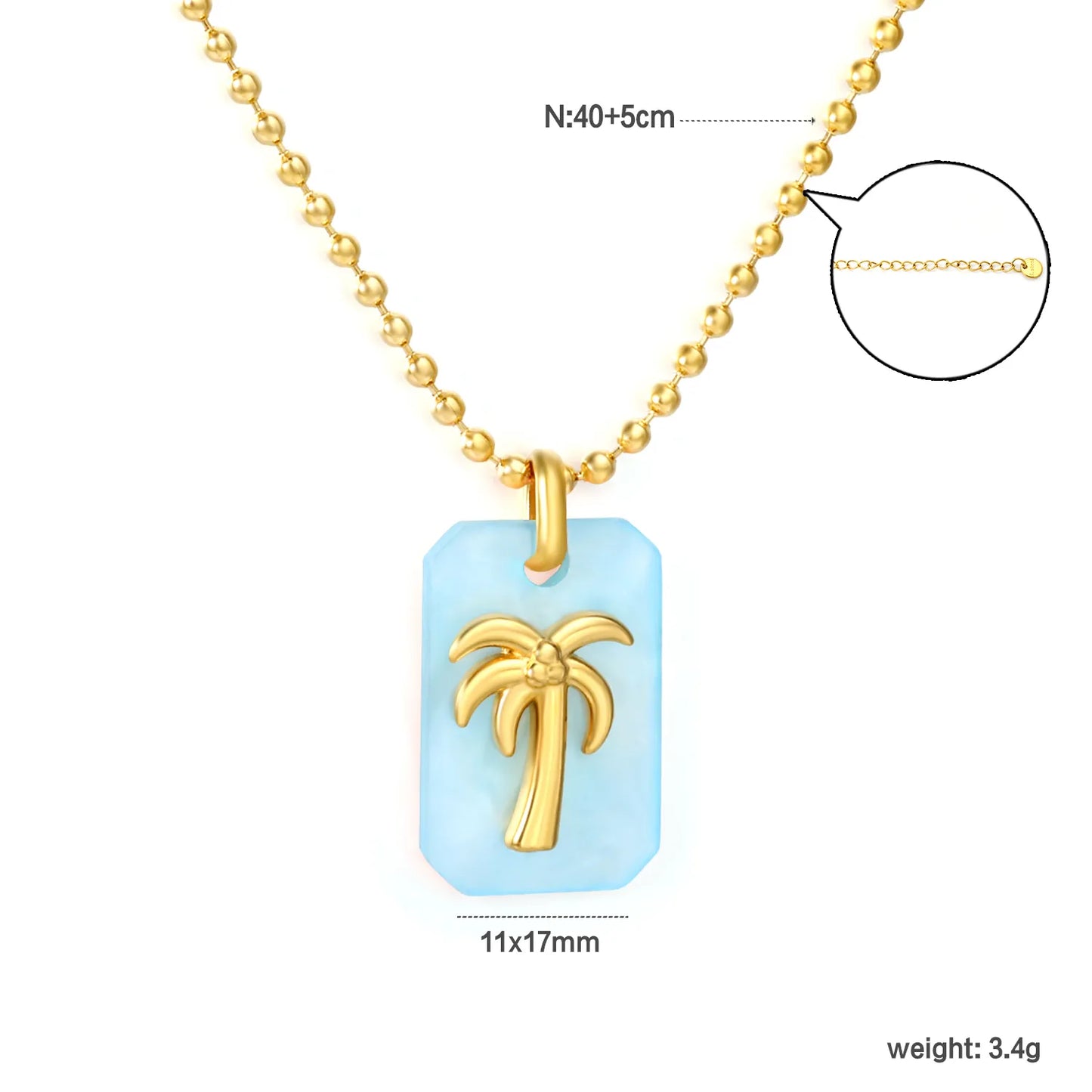 1.5mm Bead Chain: 45+5cm + 6mm End Cap Accessory: 6.6*11mm Acrylic: 11*17mm, Approx. 2mm Thickness Process: Acrylic Adhesive Attachment - Asonjewelry