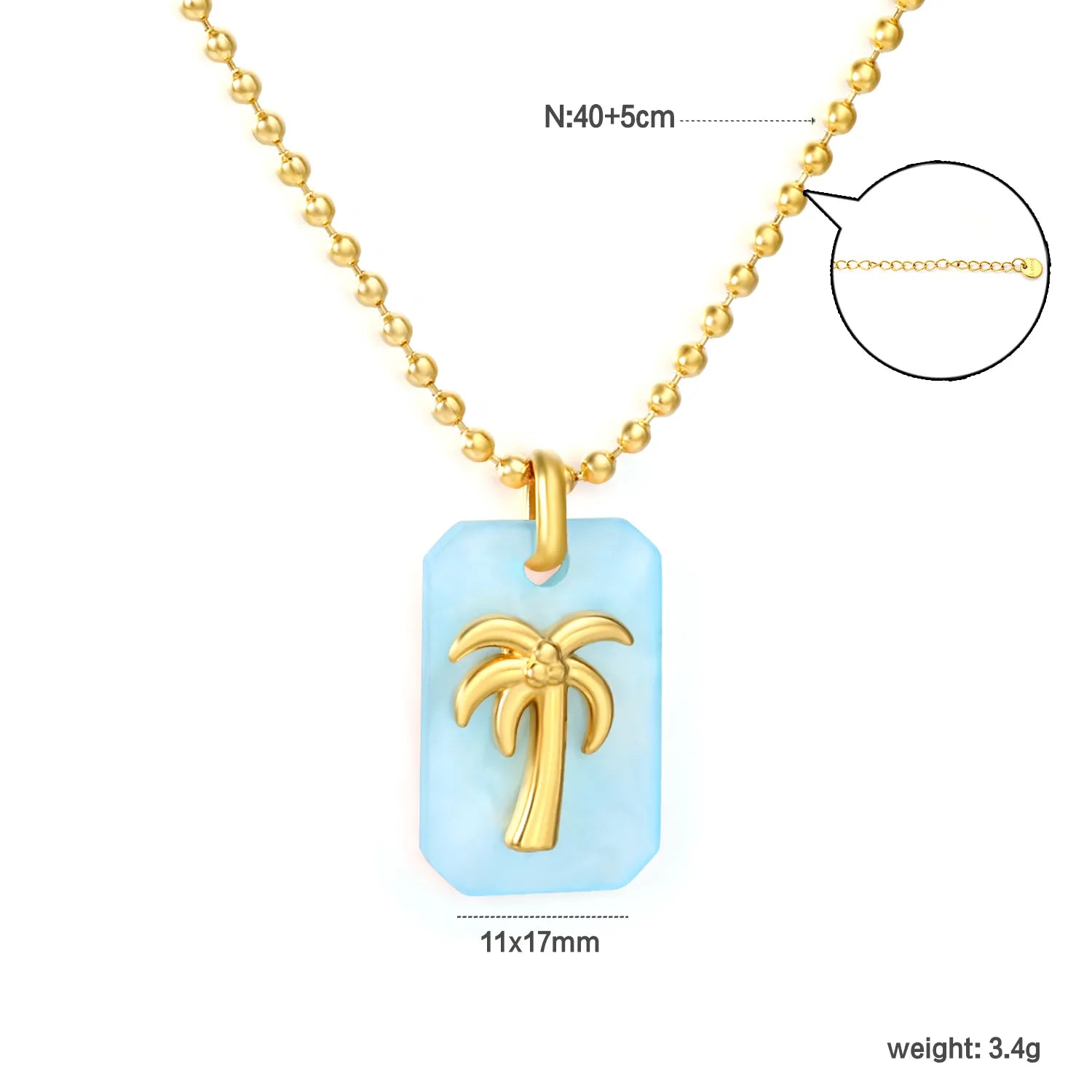 1.5mm Bead Chain: 45+5cm + 6mm End Cap Accessory: 6.6*11mm Acrylic: 11*17mm, Approx. 2mm Thickness Process: Acrylic Adhesive Attachment - Asonjewelry