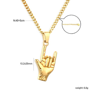 13.2 * 25mm hand pendant, 2mm four-sided polished chain, 40 + 5cm + 6mm round tail tag, necklace, steel color / gold color asonjewelry
