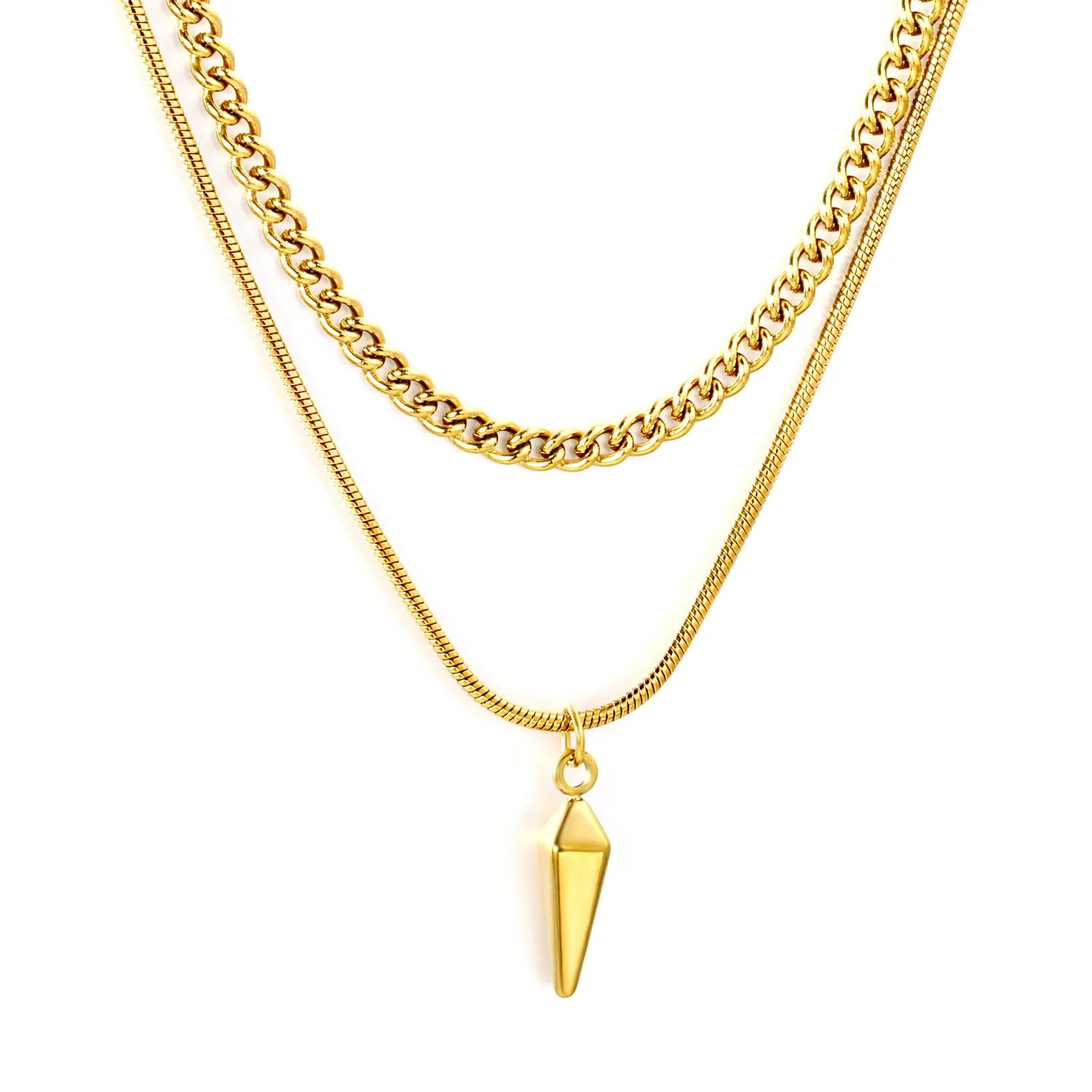 Double Chain Stud Pendant Necklace Steel Gray & Gold - Asonjewelry